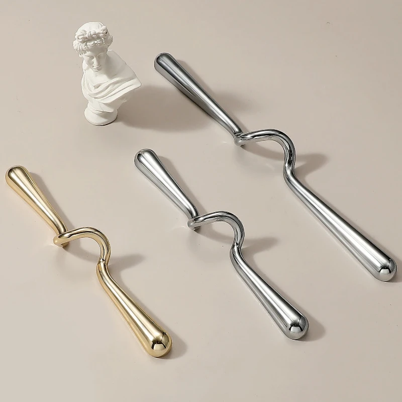 Bright Silver Drawer Handle Original Design Irregular Arc Furniture Handle Cabinet Door Handle
