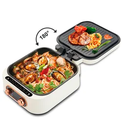 Multifunctional Electric Cooking Pot with Glass lid Non-stick Baking Tray Independent Dual Temperature Control Fast Heating