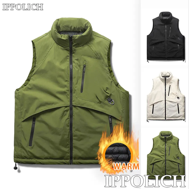 

Sleeveless Jacket Windproof Warm Stand Collar Men Sleeveless Coat Outdoor Sports Autumn Winter Male Cotton Windproof Warm Vest