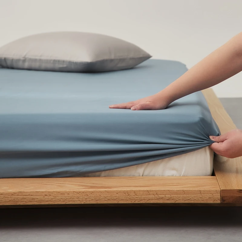3pcs Fitted Sheet Set Blue Lyocell Mattress Cover+Pillowcase For Single Double Silky Summer Cooling Home Bedding Full Queen King