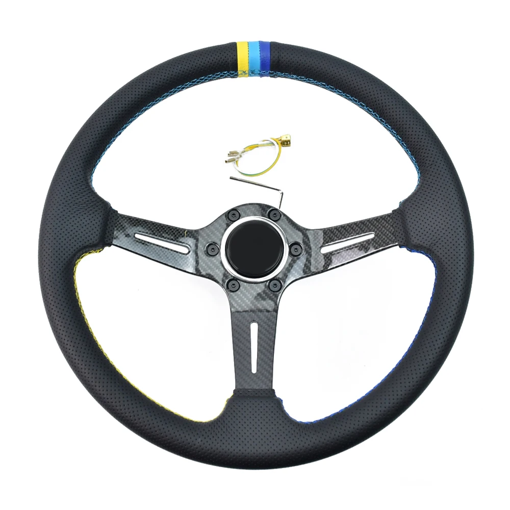 N Brand 350mm Microfiber Perforated /Suede Leather Universal Steering Wheel 70mm Depth Bracket Steering Wheel With PCD 74mm