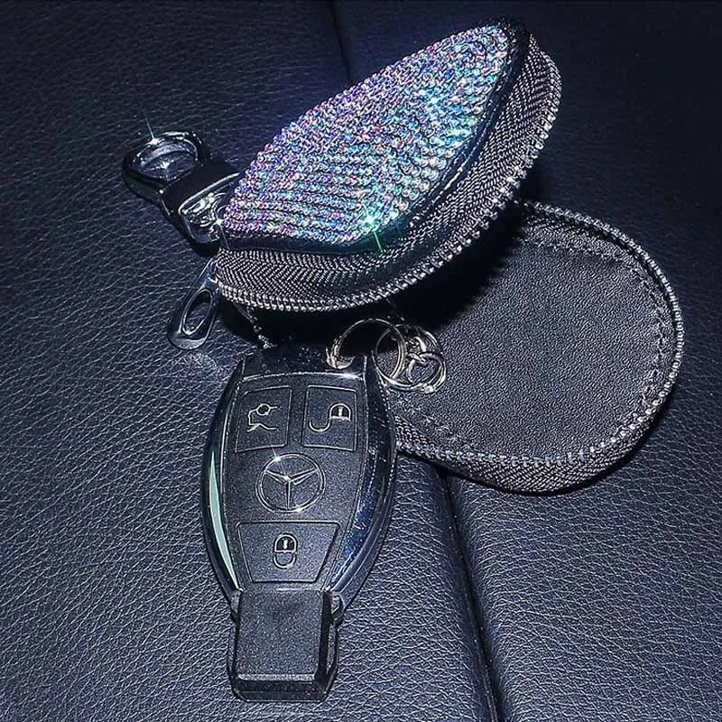 Creative Design Pretty Fashion Key Wallet Bling Crystal Car Keys Keychain Bag Women PU Zipper Keychain Purse Key Organizer Case