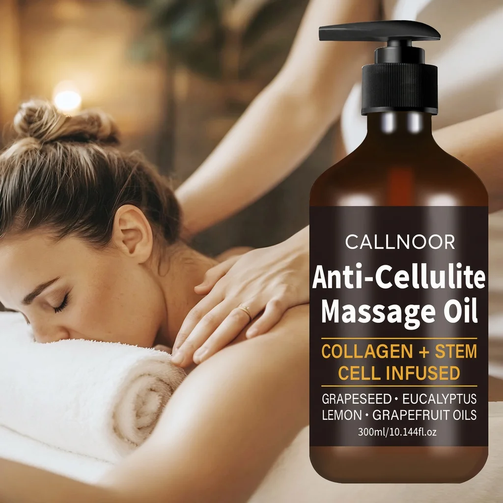 Anti-Cellulite Massage Oil 300ml. Collagen. Stem Cell Infused. With Grapeseed. Eucalyptus. Lemon. Grapefruit Oils.