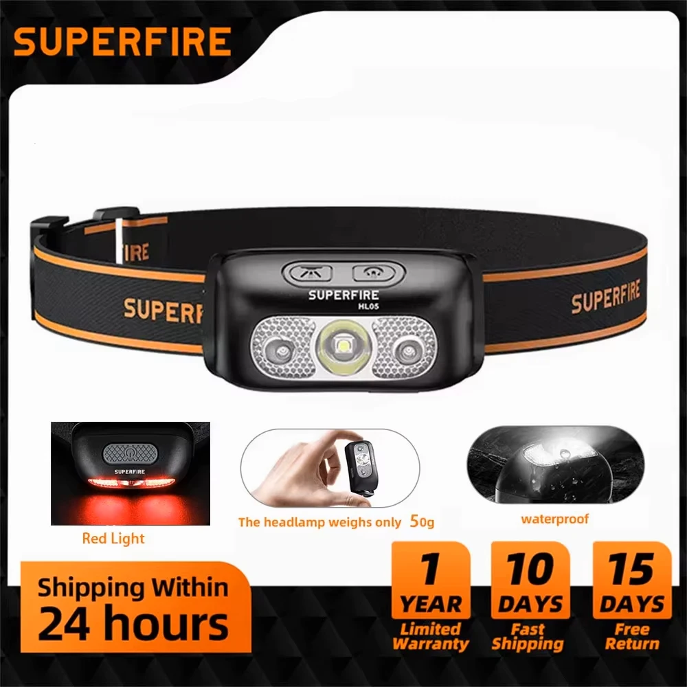 SUPERFIRE Mini Rechargeable Powerful Headlamp USB High Power Headlight LED Waterproof Head Lamp Sensor Torch Work Front Light