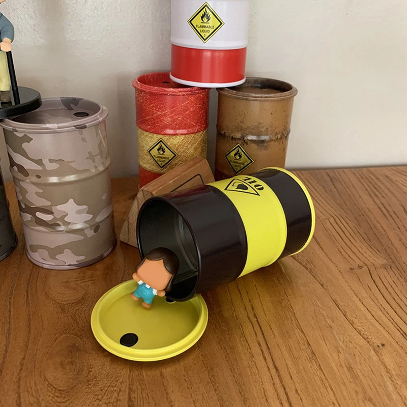 【3CS99】Simulated Compact Metal Fuel Tank Storage Container Creative Mini Desktop Organizer Desk Miniature Decoration Accessories