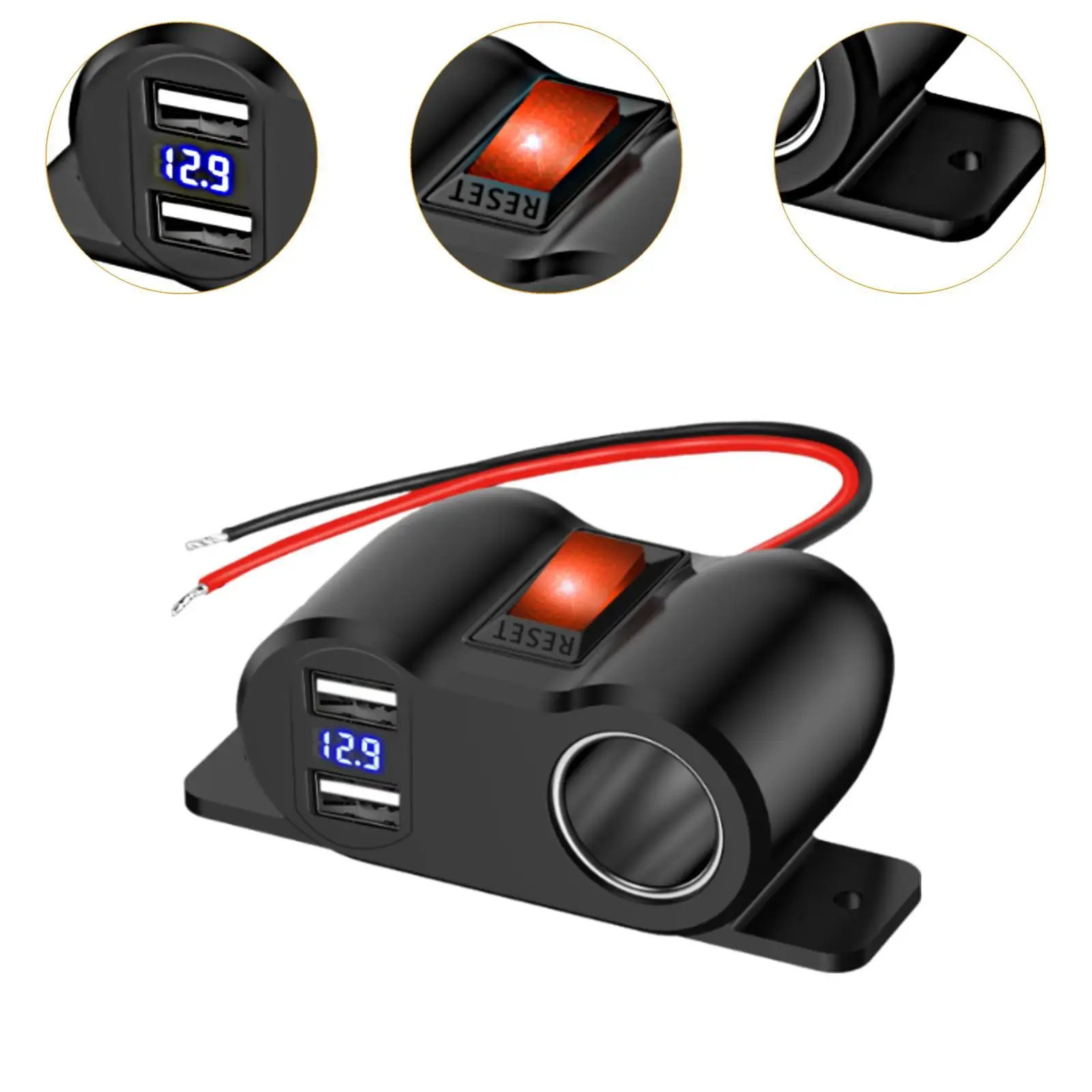 이중 USB 콘센트 차량용 라이터 소켓, 설치가 간편한 교체용 차량용 충전기 (스위치 포함), 자동차, 선박, 트럭, RV 차량용