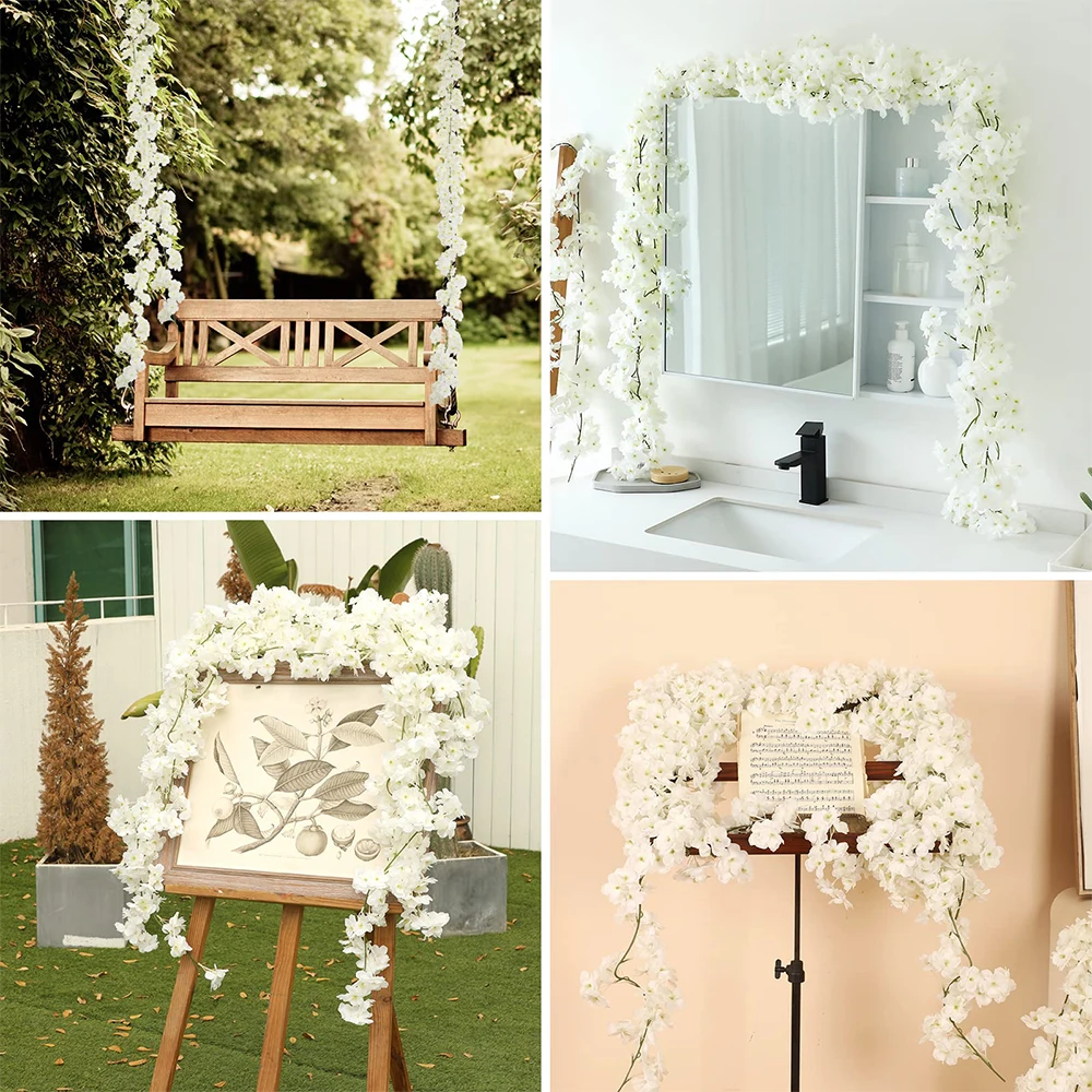 Gefälschte Kirschblüten-Ranken, künstliche Frühlingsblumen für draußen, hängende Seidenblumengirlande, Hochzeit, Party, Zimmer, Heimdekoration – Detail 7