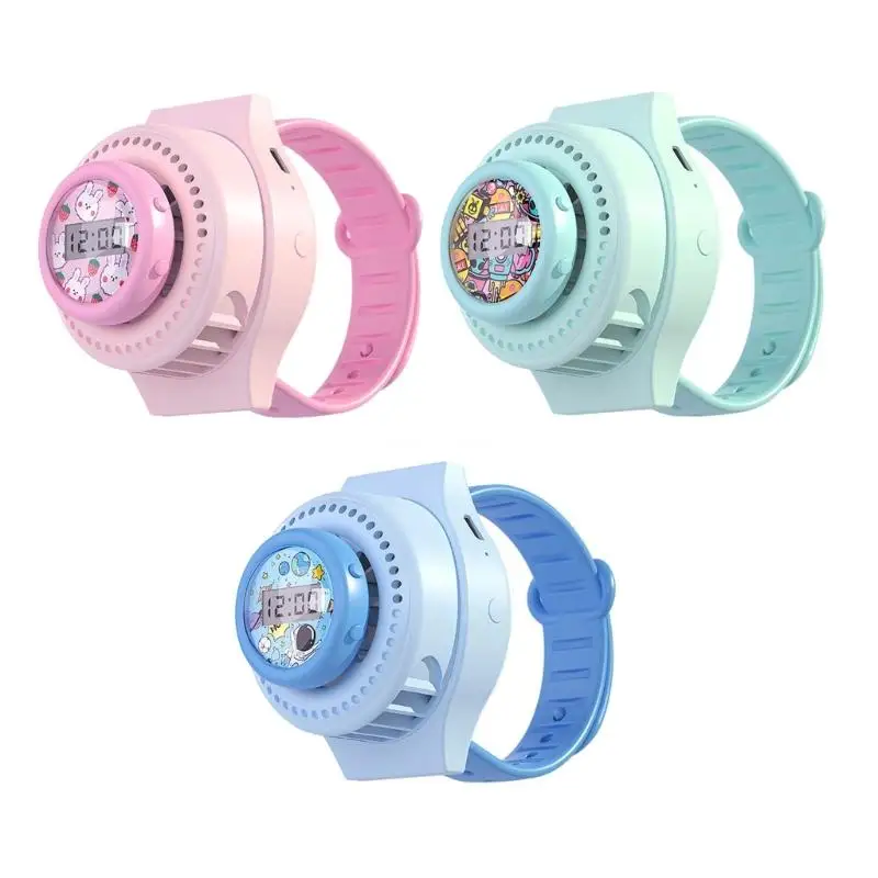 Portable Hand-held Cartoon Watch Fans USB Charging Teens Kid Wrist Wearable Fans Cooling Fans for School Office Dropship