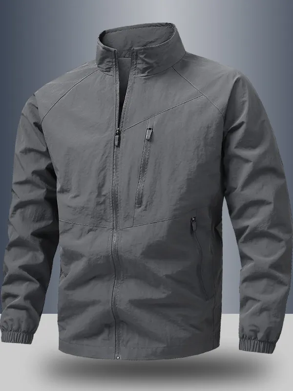 

Мужская повседневная легкая ветрозащитная куртка для активного отдыха с воротником-стойкой, свободного кроя, весна-осень, модная верхняя одежда из полиэфирного волокна
