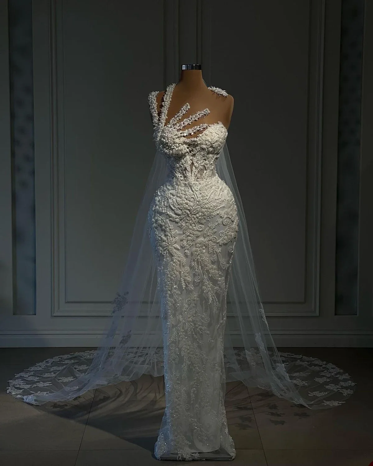 Robes de mariée sirène personnalisées avec appliques en dentelle, train de balayage, robe vintage en fibre, gracieuse, patients Sereia, quoi que ce soit