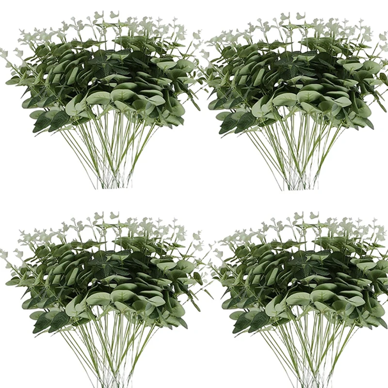 Mélange de feuilles d'eucalyptus artificielles, 120 pièces, 3 sortes, tiges en vrac, fausses feuille