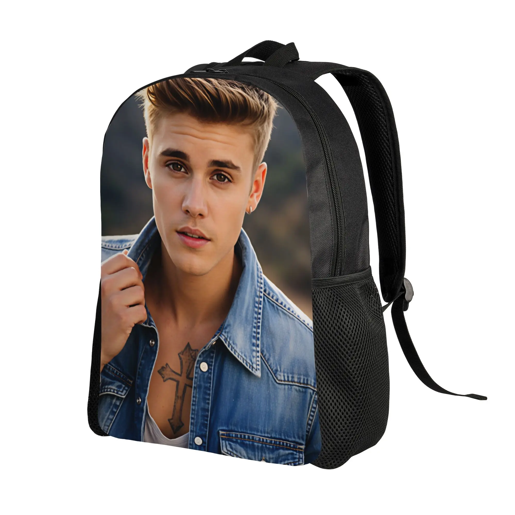 Justin Bieber Denim Jacket Portrait Backpack  Women Polyester Travel Backpacks Print Casual School Bags Rucksack