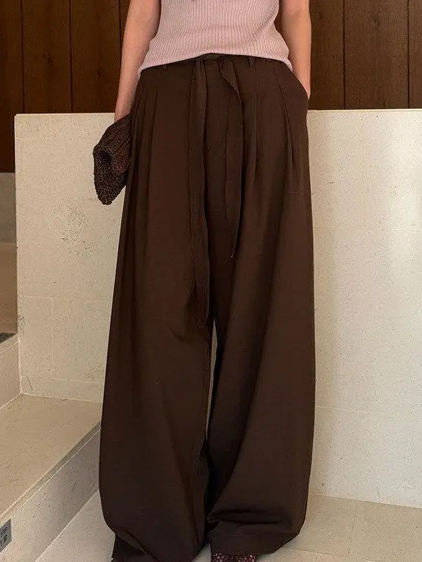 

Elsissi2026 Spring New High Waist Straight Leg Pants Draped Casual Trousers Dstring Women's Premium Cotton Blend