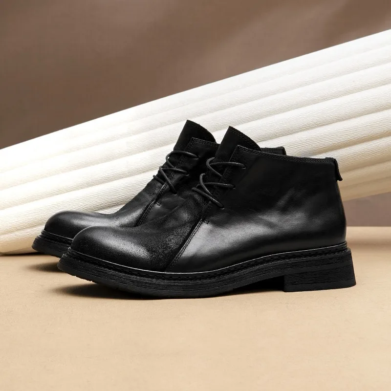 Vintage Mens Genuine Leather Boots Luxury Handmade 2026 Spring Autumn Fashion Round Toe British Style Ankle Oxfords Shoes Man - view 4