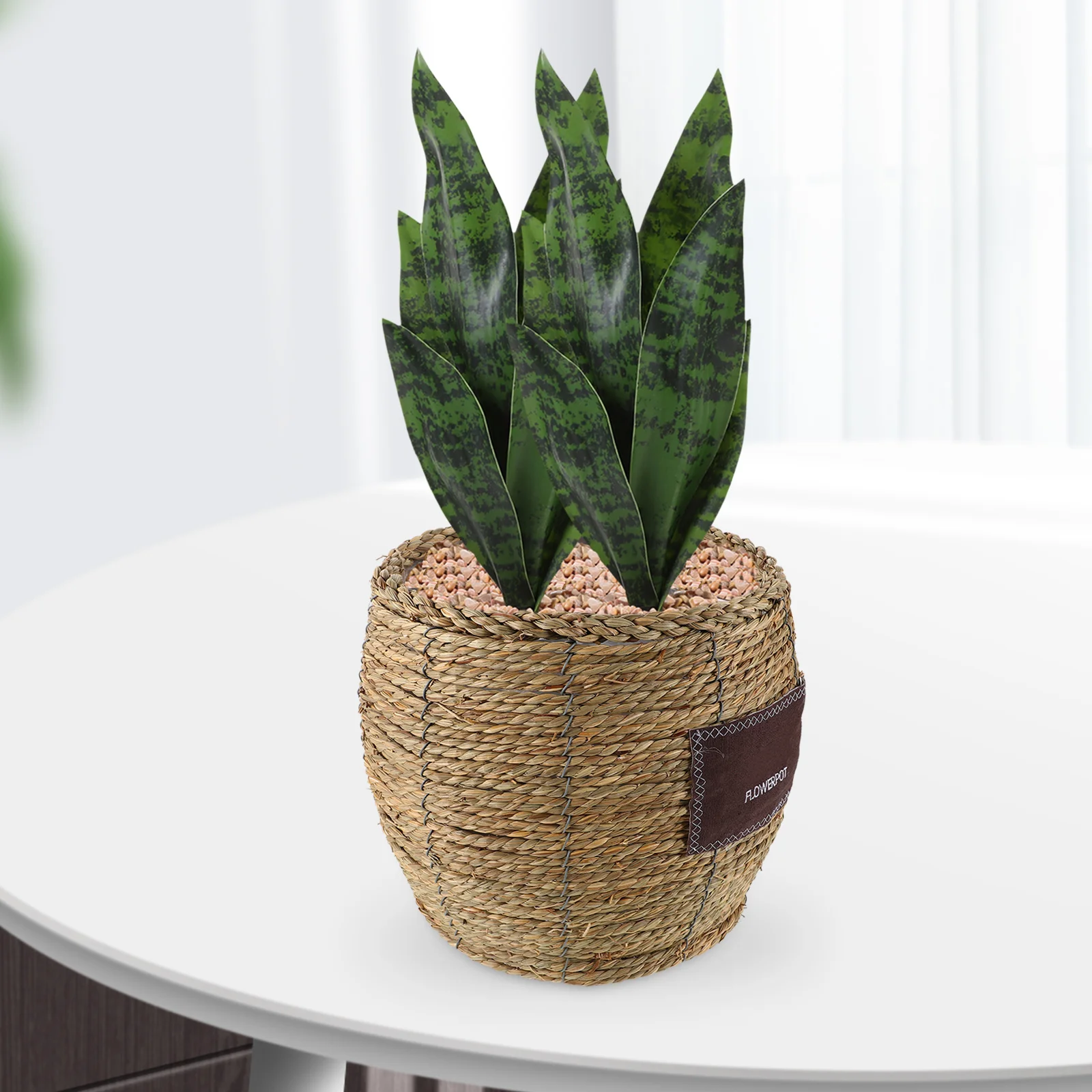 المنسوجة يدويا الروطان اناء للزهور الزخرفية المنسوجة سلة النبات للمنزل حديقة في الشرفة تخزين القش زارع تنفس الرطوبة