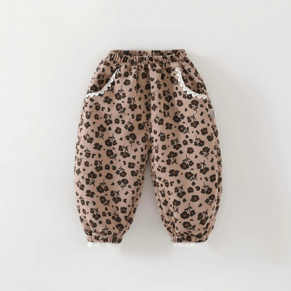 Baby Girl Fleece Warm Pants Kid Elastic Waist Windproof Lantern Trousers Cute Print Toddler Casual Bottoms Autumn Winter 5M-4T