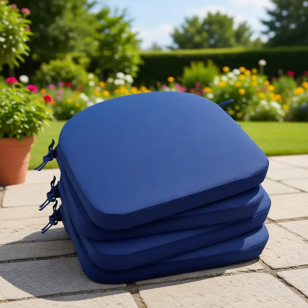 

Set of 4 Outdoor Cushions: Waterproof & Fade Resistant Patio Furniture Cushions - 17x16x2 Inch Round Seat Pads with Removable Co