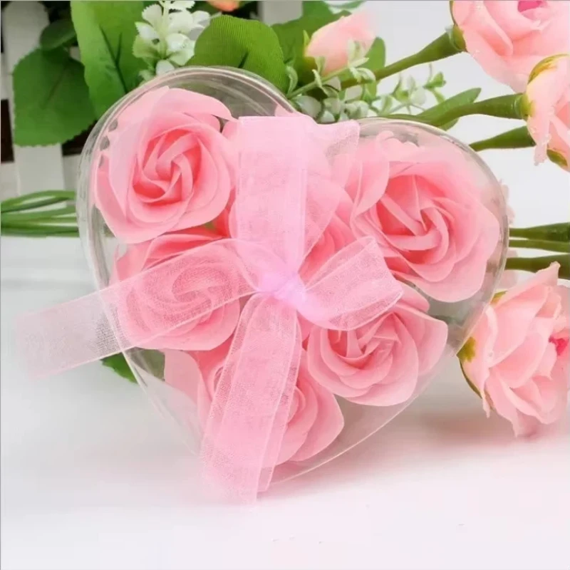 6 teile/schachtel Rosenblatt Bad Körper Blume Seife Geschenk Hochzeit zugunsten Herz Box Valentinstag Geschenk