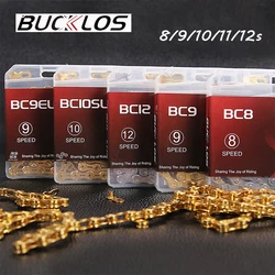 BUCKLOS Bicycle Chain 8/9/10/11/12 Speed Chain Mountain MTB Road Bike Chain 8v 9v 10v 11v 12v Gold Bicycle Current 126 Link