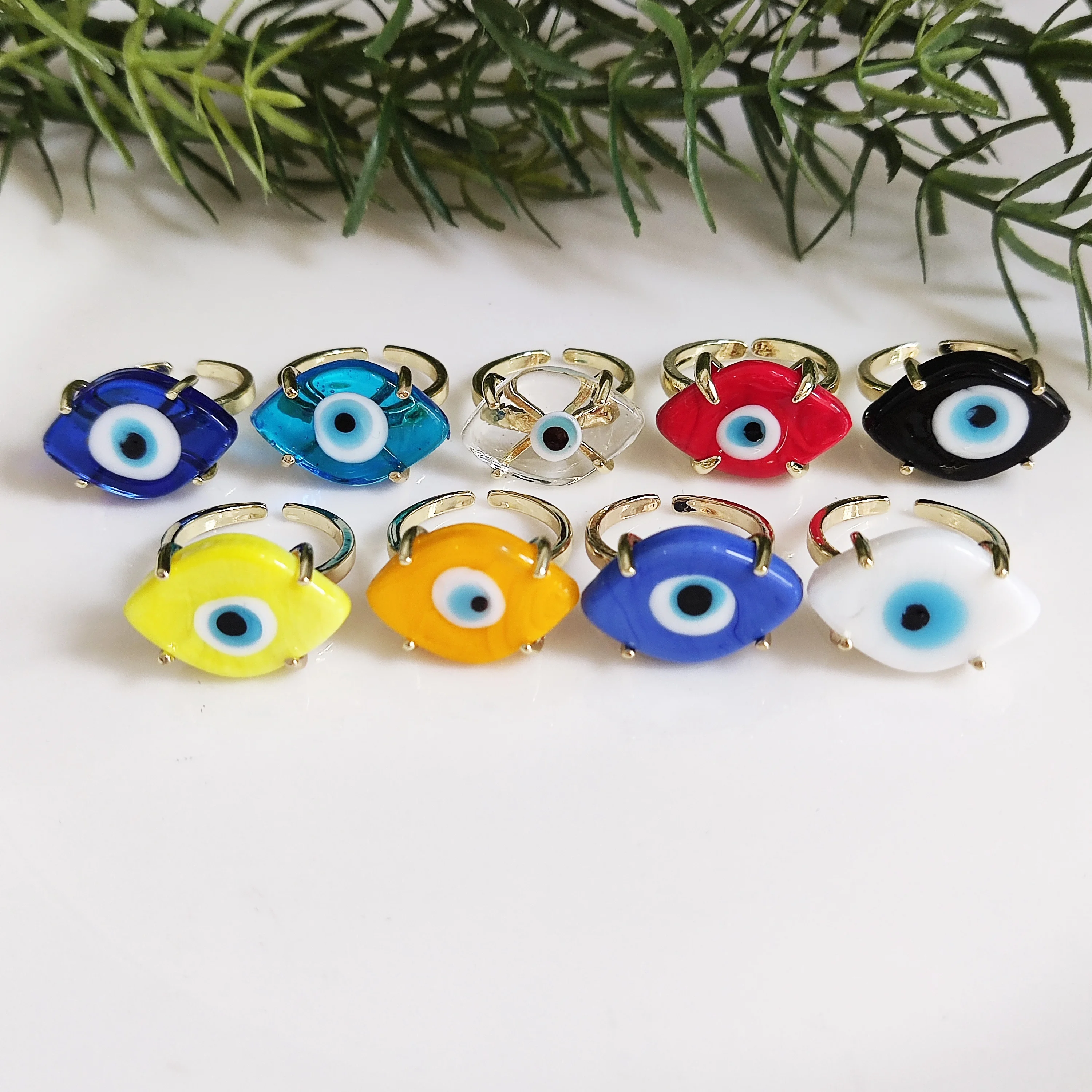 Colorful Evil Eye Ring, Coloured Glaze Eye Ring Wholesale, Adjustable Ring for Women Girls, Blue/Red/Black/White