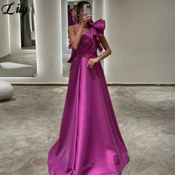 Lily Fuchsia Beach Long Party Dress Ruched One Shoulder Vintage Night Dress Stain Sleeveless Celebrity Dress vestidos de fiesta