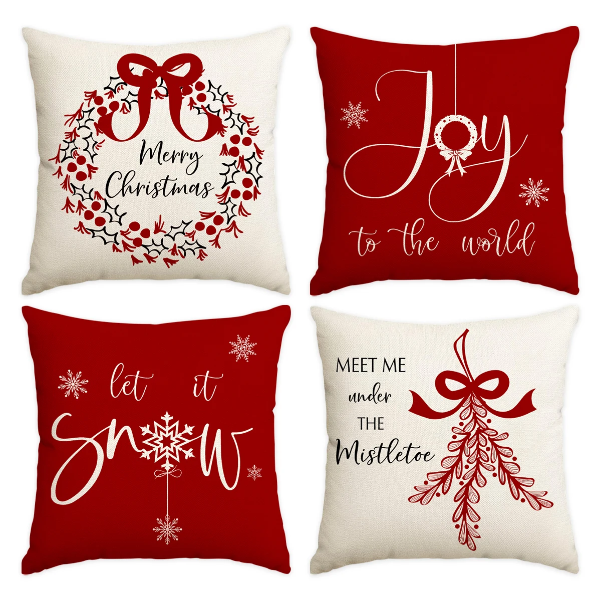 Red Christmas Pillowcase Double-sided Printed Bow Christmas Wreath Christmas Plant Pattern Cushion Cover Christmas Decoration