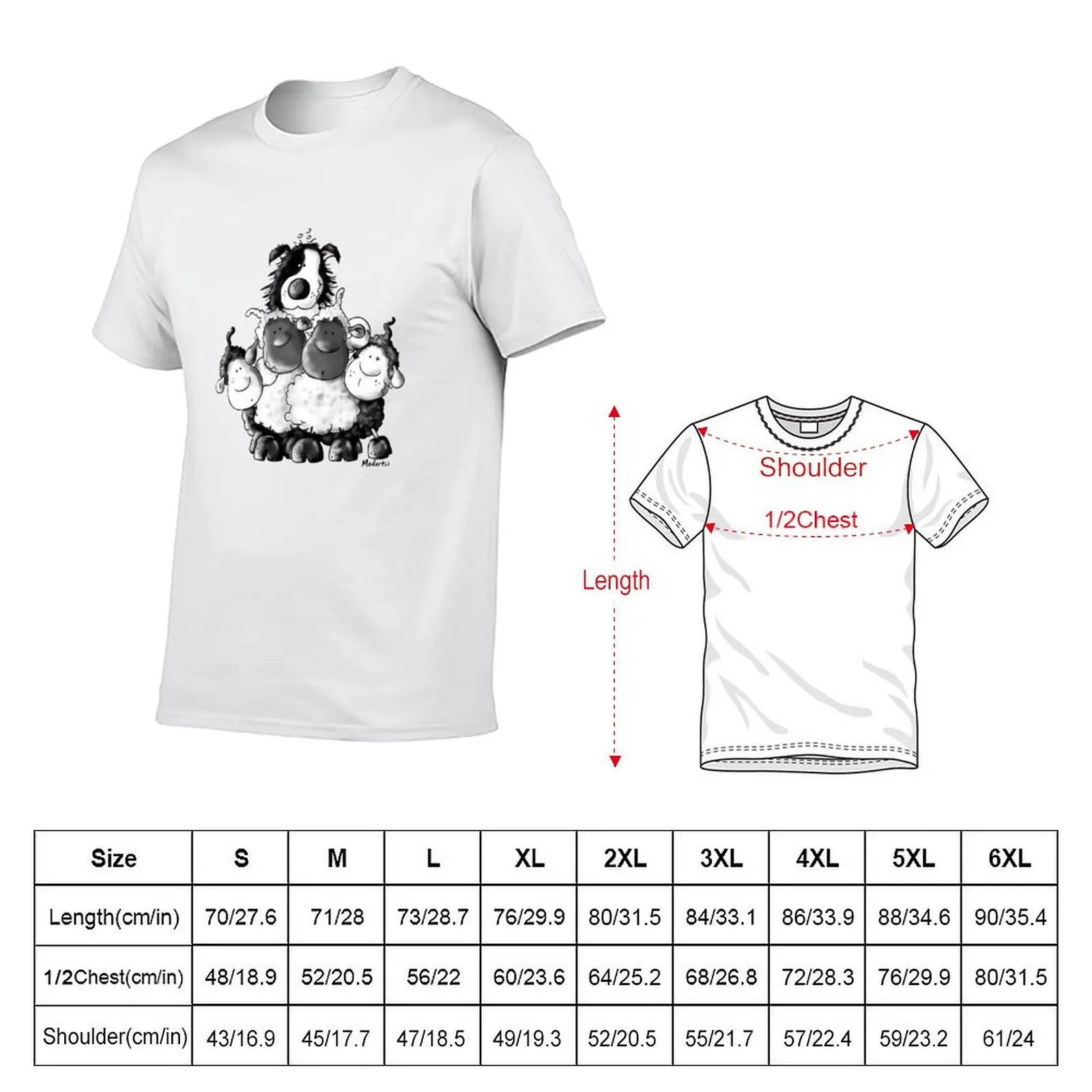 Border Collie and sheep T-Shirt man t shirt luxury black cotton t-shirt plain for man package T-Shirt