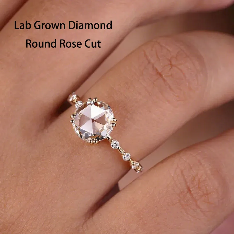 

1.15Ct DEF/VS VVS Round Rose Cutting Lab Grown Diamond Ring 14K 10K Gold Floating Bubble Distance Pave Diamond Wedding Ring