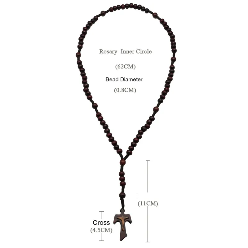 Franciscan Flower Crown Rosary Catholic Cross Wooden Christian Mahogany Religious String Necklace Faith Gift