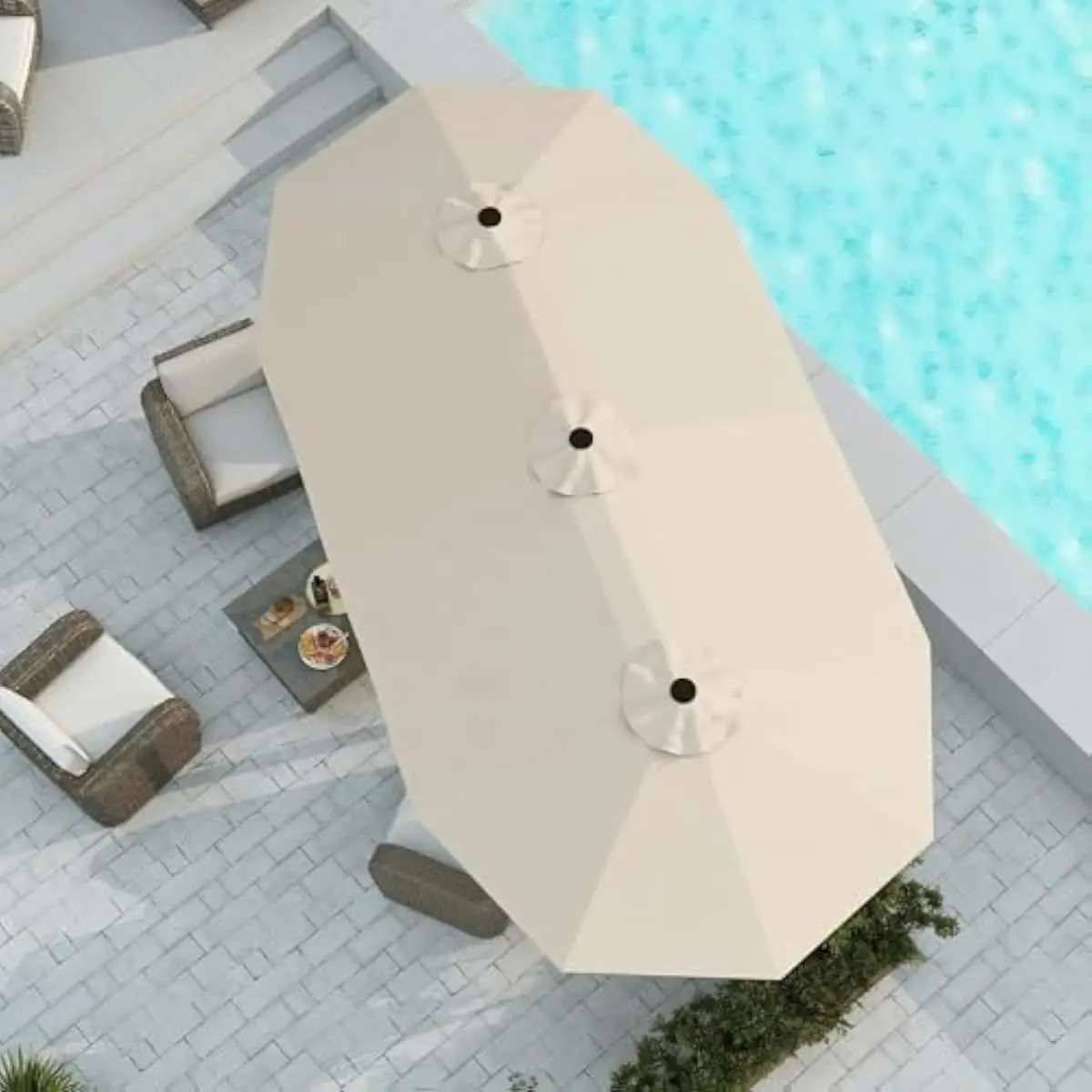 15FT Dual-Sided Outdoor Umbrella with Heavy-Duty Alloy Steel Frame, Wind-Resistant Fiberglass Ribs, UPF 50+ UV-Blocking Canopy,
