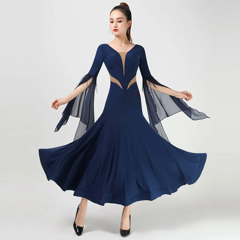 

New Ballroom Dance Dress For Women National Standard Waltz Dancing Clothes Big Swing Floating Sleeve Modern Performance Costume