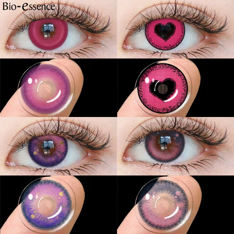 Bio-essens 2 Stück Halloween Cosplay Kontaktlinsen Rosa Rote Linsen Mehrfarbige Linse Anime Cosplay Linsen Modelinse