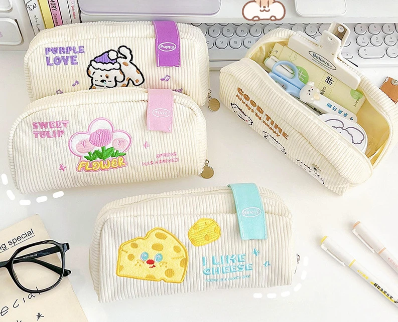 Kawaii Checkerboard Pencil Case, Grande Capacidade Pen Bag, Bonito coreano Papelaria Bolsa, Voltar para Material Escolar