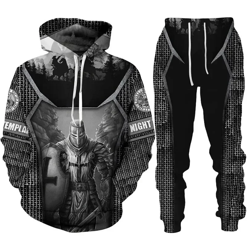 Men\'s retro Knight Templar Armor Hoodie Set 3D Printed Men Hoodies Leisure Casual Sportswear Sports Pants Two Piece Set Suit