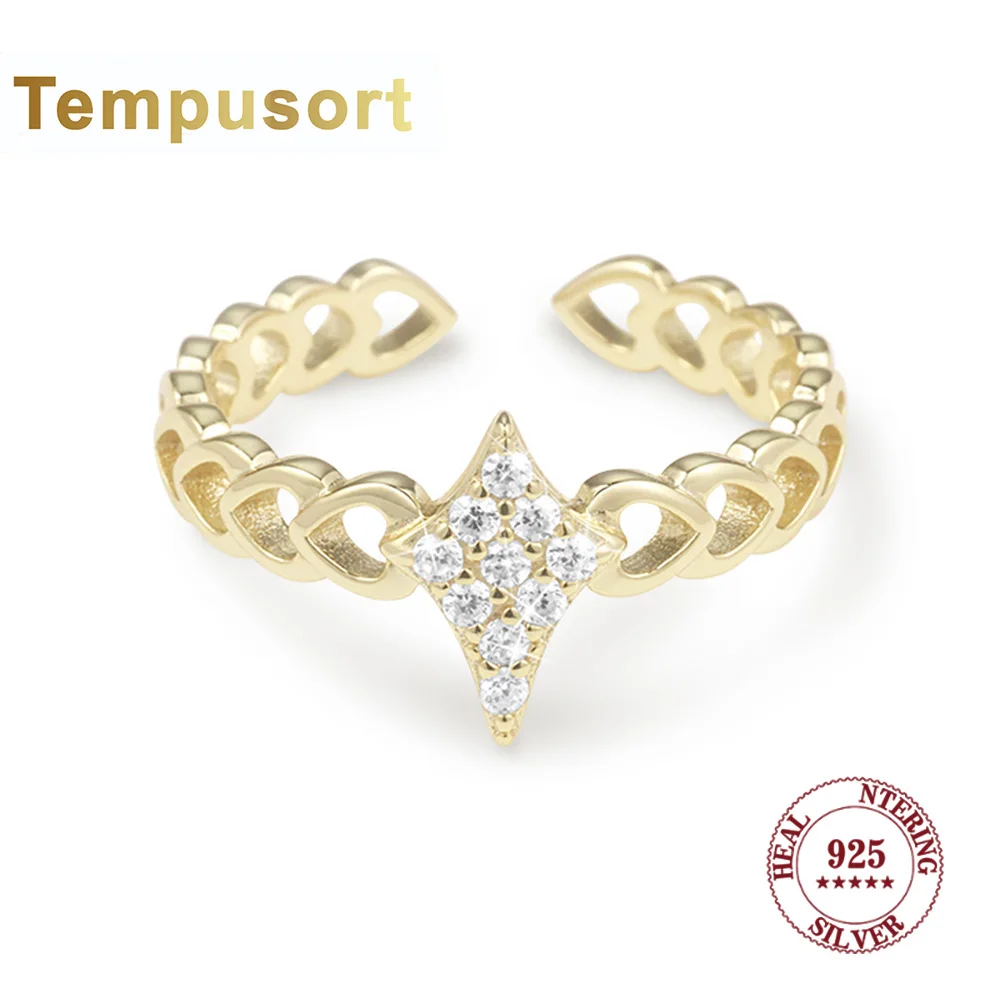 

Открытое кольцо из стерлингового серебра Tempusort 925, цепочка в форме сердца и циркониевая звезда, модные вечерние украшения для женщин, аксессуар уникального дизайна