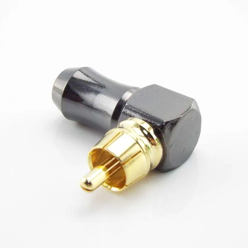RCA Plug Connector 90 Degree Wire Connectors Gold Plated Terminal for 6.2mm Speaker Cable Right Angle Audio Adapter L Type E2