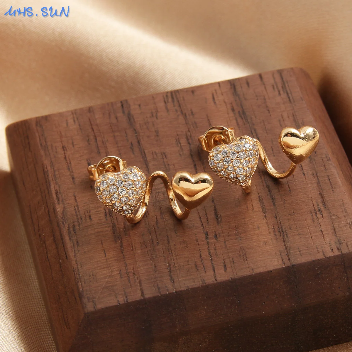 MHS.SUN Fashion Gold Silver Color Multi Heart Zircon Stud Earrings Geometry CZ Cute Cat Earrings For Women Piercing Ear Jewelry