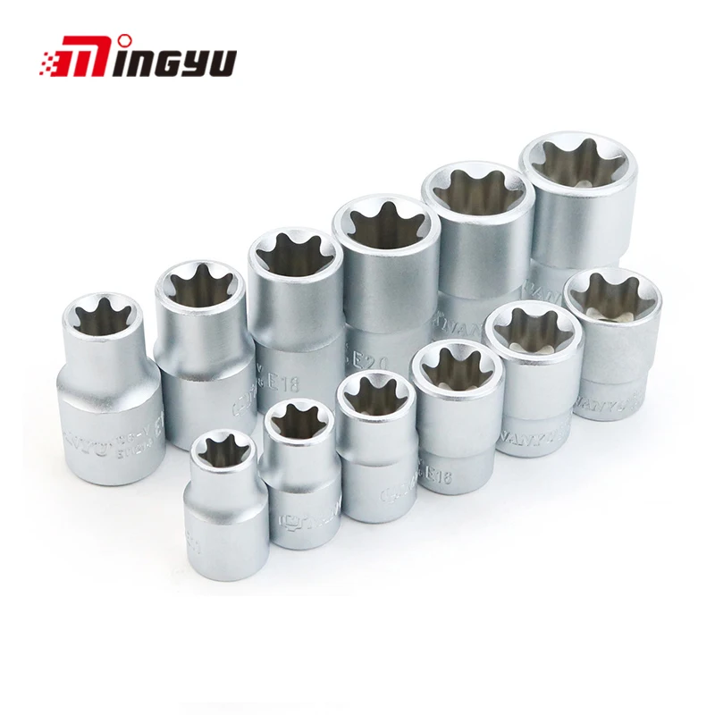 Enchufes tipo E 1/2, herramienta E10, E11, E24, enchufe Torx hembra para caja de estrella de trinquete, cabeza de llave de extremo, E12, E14, E16