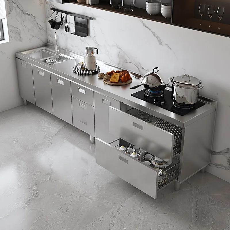 Household integrated stainless steel kitchen cabinet kitchen stove cabinet with sink （Please inquire for shipping costs）