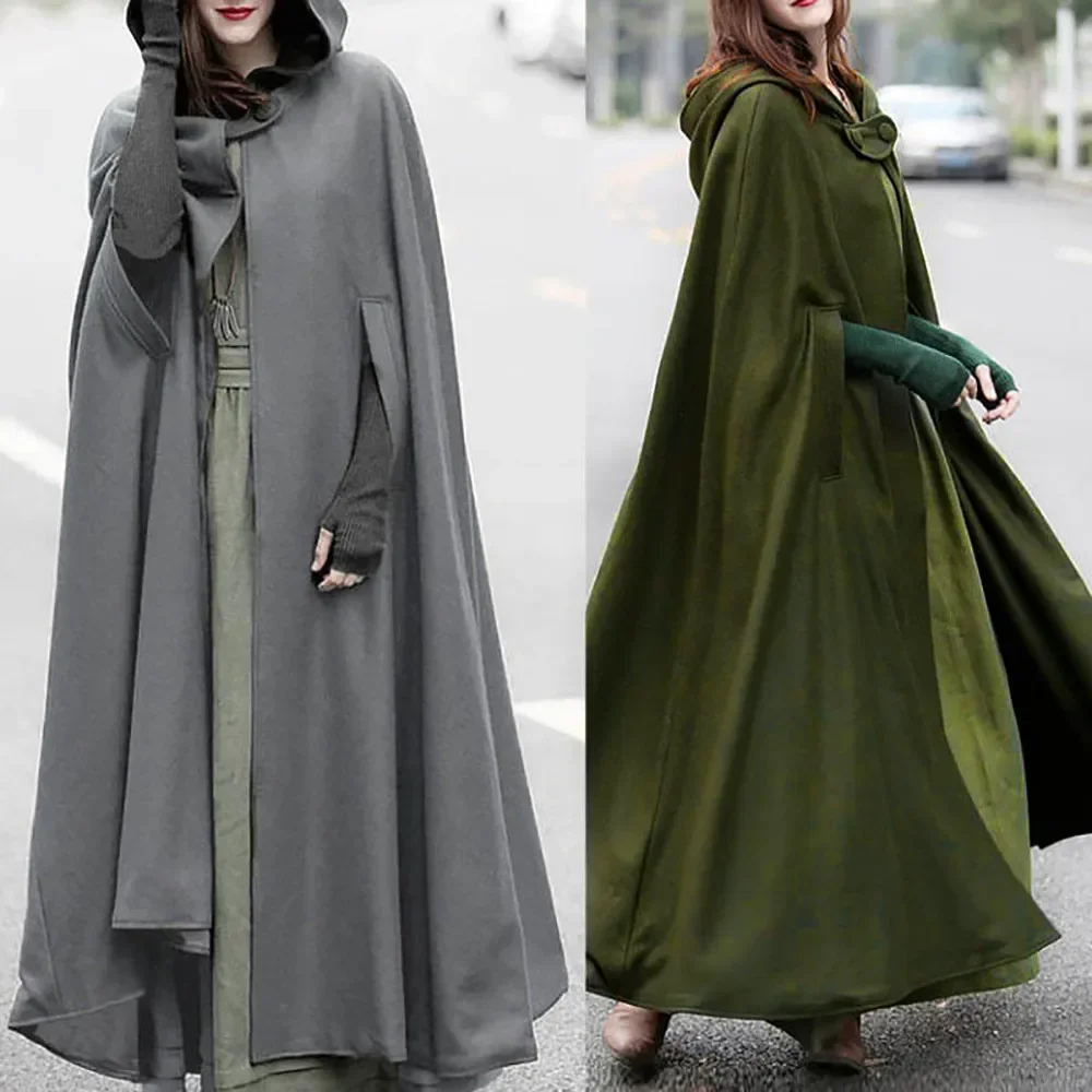 Retro Long Sleeve Gothic Cape Medieval Style Women Hooded Thin Cloak Vampire Devil Assassin Costume Halloween Wear