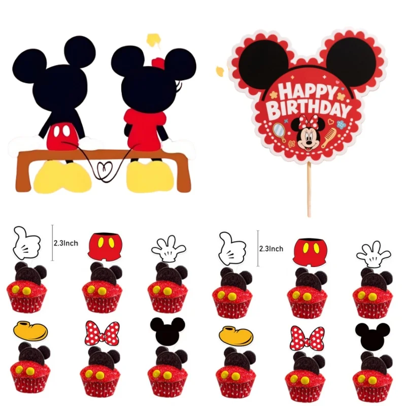 

13Pcs Mickey Cake Toppers Decor Disney Character Cupcake Toppers Black Red Cartoon Theme for Birthday Baby Shower Wedding Suppli