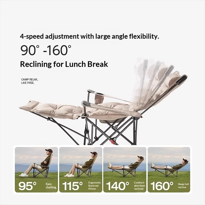 Portable Folding Beach Chair Camping Sun Lounger Recliner Office Nap Adjustable Heavy Duty Steel Frame Beach Chair Chairs