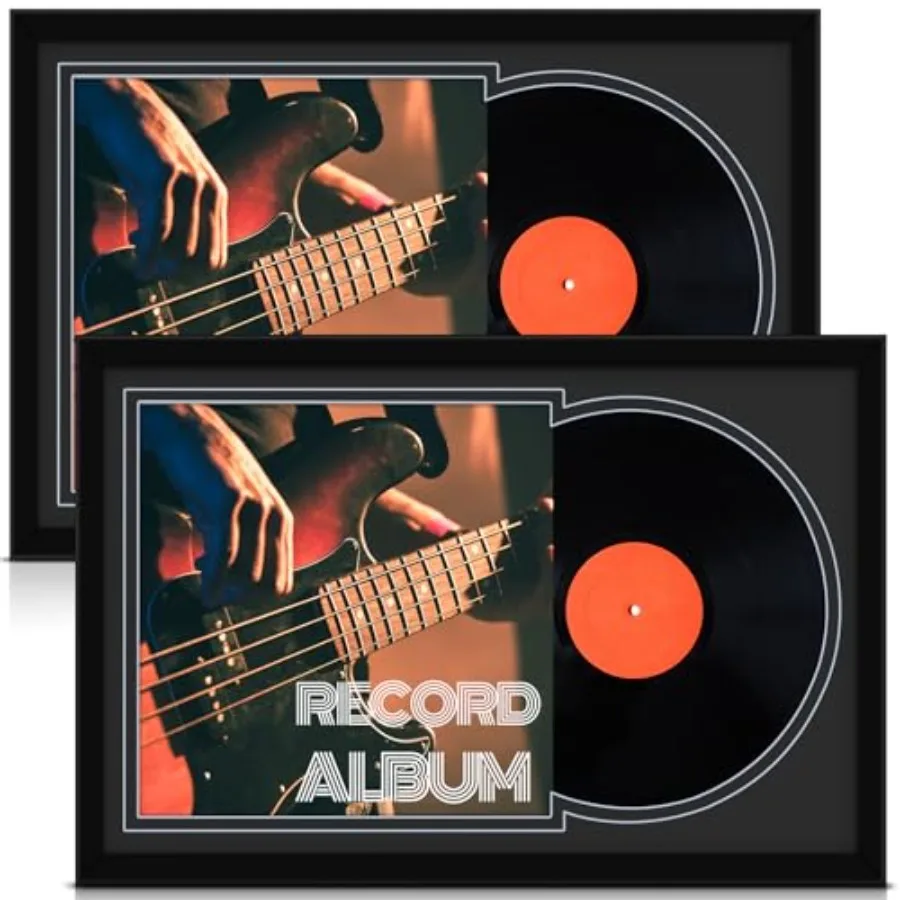 

2 Pcs Vinyl Record Display Frame 16x22 Inch Double Groove Record Album Frame and 12.5×12.5 Inch Album Cover Art for Wall Mounti