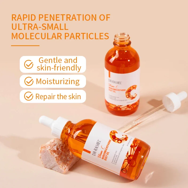 DR.RASHEL Vitamin C Nourishing Repairing Body Oil Moisturizing Whitening Anti-Wrinkle Anti-Acne Shrink Pores Sooth Skin Massage