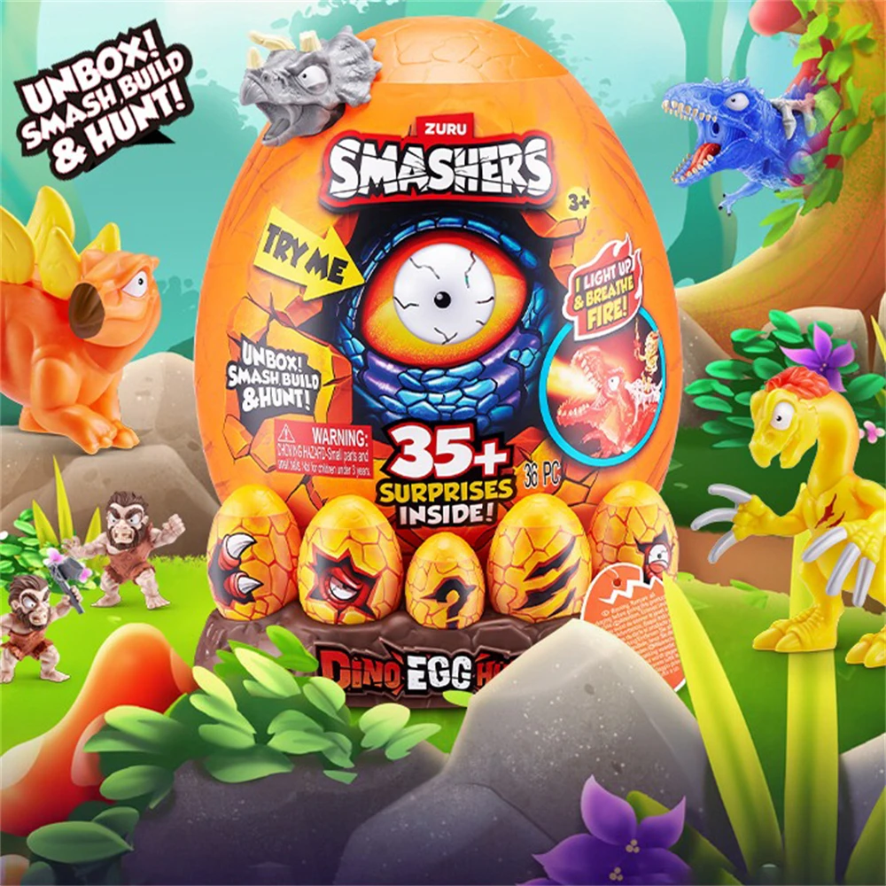 ZURU Smashers Dino Egg Hunt Light-Up Fire Breathing Dinosaur Themed Treasure Hunt Toy Verzamelspeelgoed voor jongens en kinderen