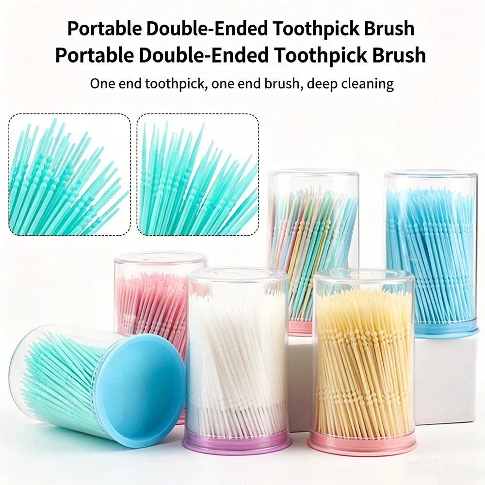 300/600PCS Toothpick Brushes – Bottled Plastic Interdental Brushes, Disposable Bulk Use