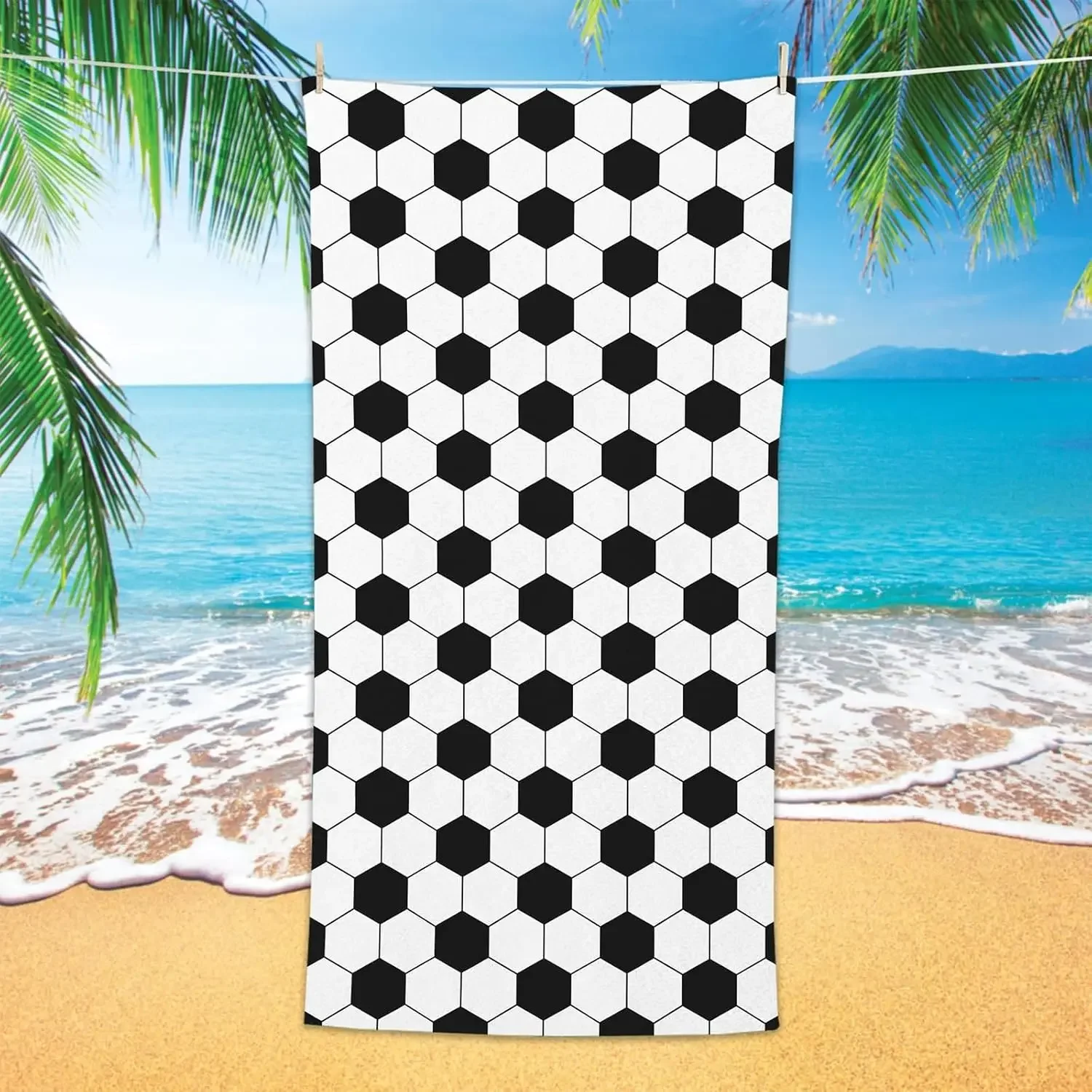 Luxury Black White Honeycomb Geometric Pattern Towel Set for Modern Bathroom Decor Resort Style Beach Gift Absorbent Bath Towel
