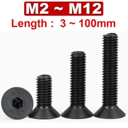 12.9 Grade Black Countersunk Head Hexagon Socket Screws DIN7991 SCM435 High Strength Flat Cup Flat Head Bolts M2 M2.5M3 M4M5-M12