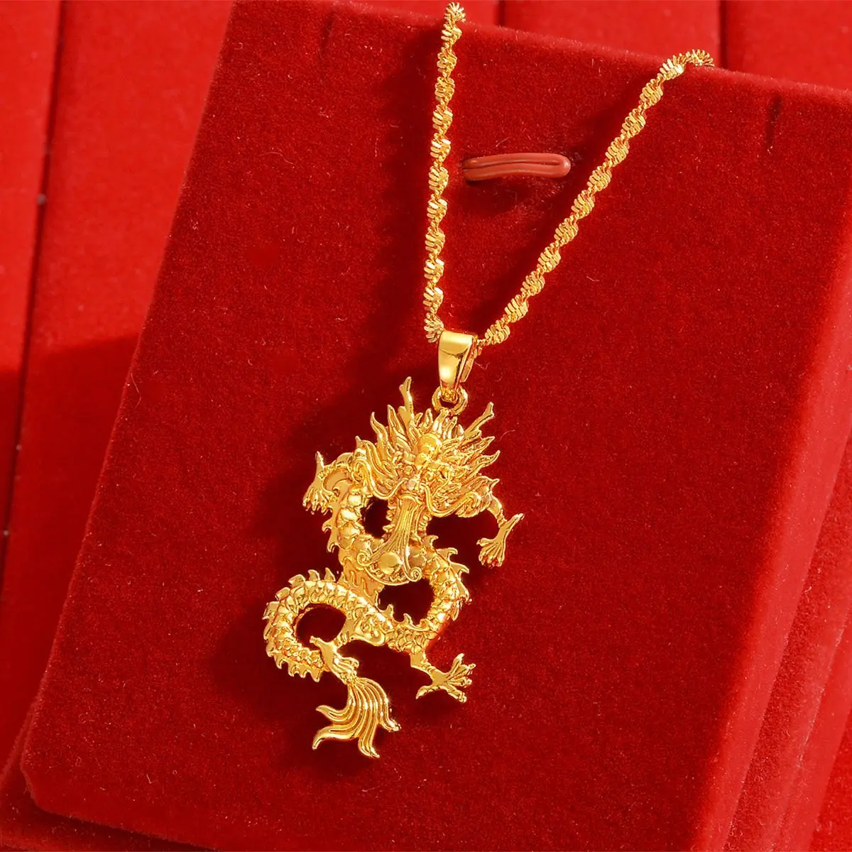 

18K Gold Sand Five-Claw Dragon Pendant - Non-Tarnish Necklace for Men and Women, Elegant Jewelry for Everyday Wear