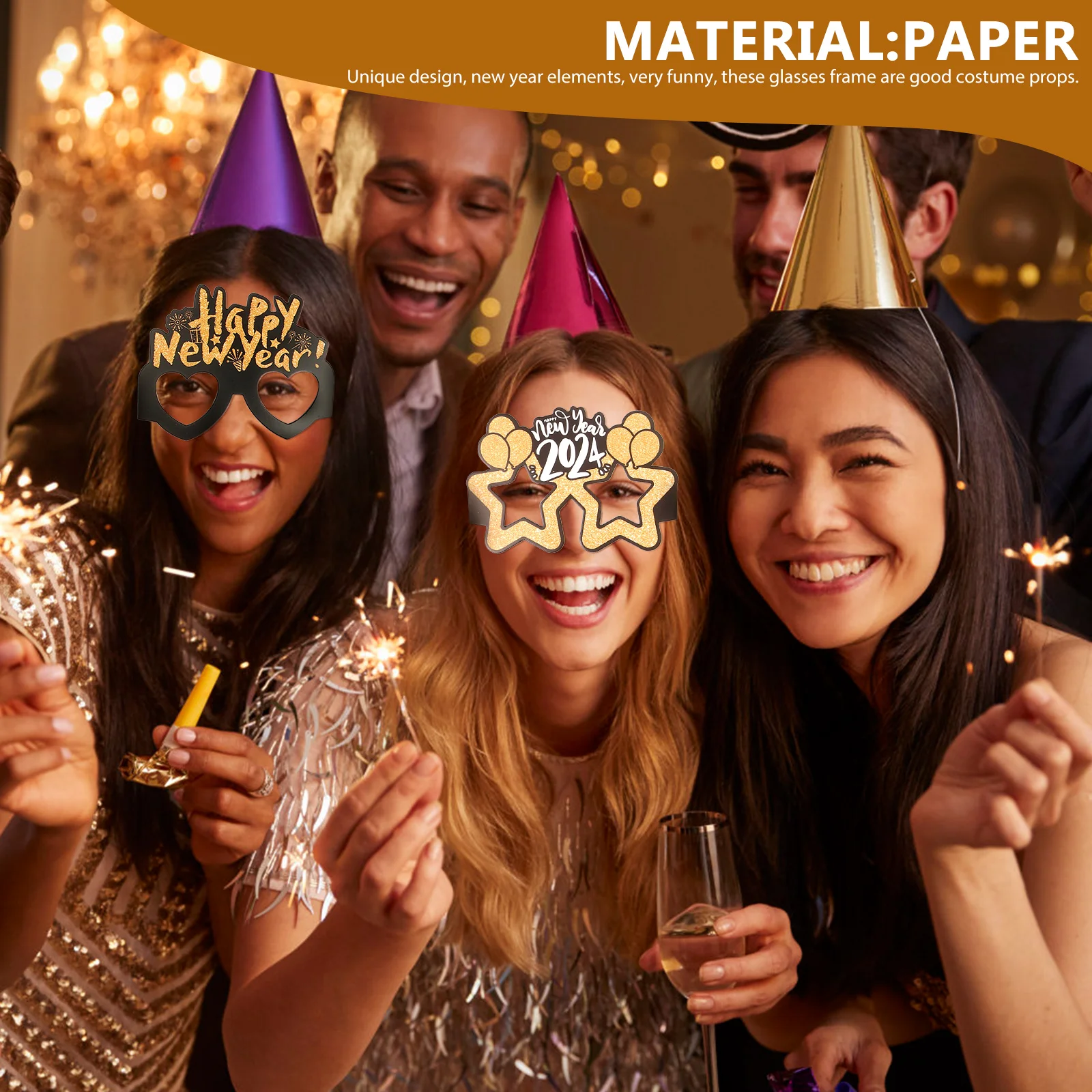 

12 Pcs Paper Glasses Set Party Frames New Year Eyeglasses Supplies Photo Booth Props Decorations Eve Christmas